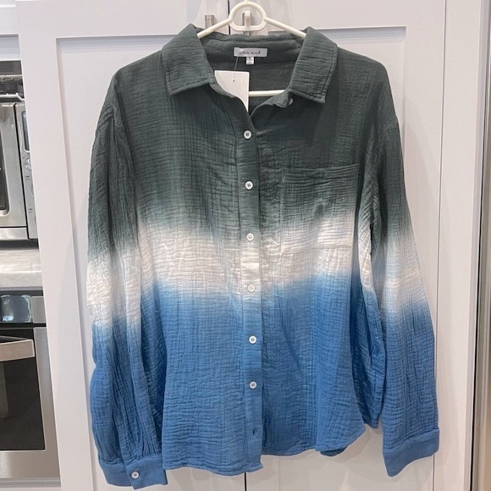 White Birch Ombre Tie Dye Long Sleeve Button Down